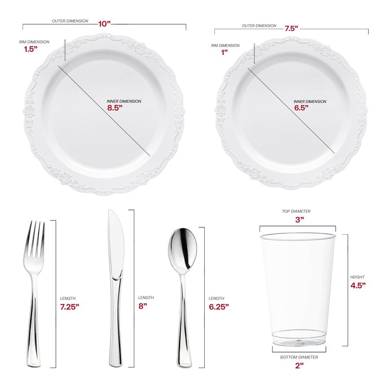 White Vintage Round Plastic Wedding Value Set (30 Sets) image number 2