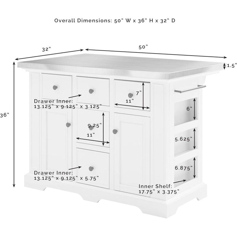 Julia Stainless Steel Top Kitchen Island