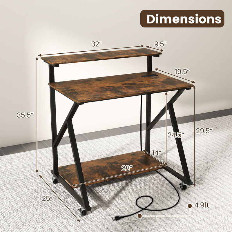 Compact Rolling Computer Desk with Power Outlets for Small Spaces image number 2