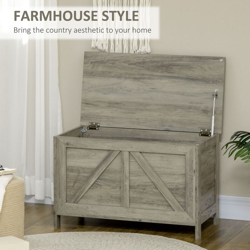 Grey Farmhouse Storage: Toy Trunk with Safety Hinge for Living Room