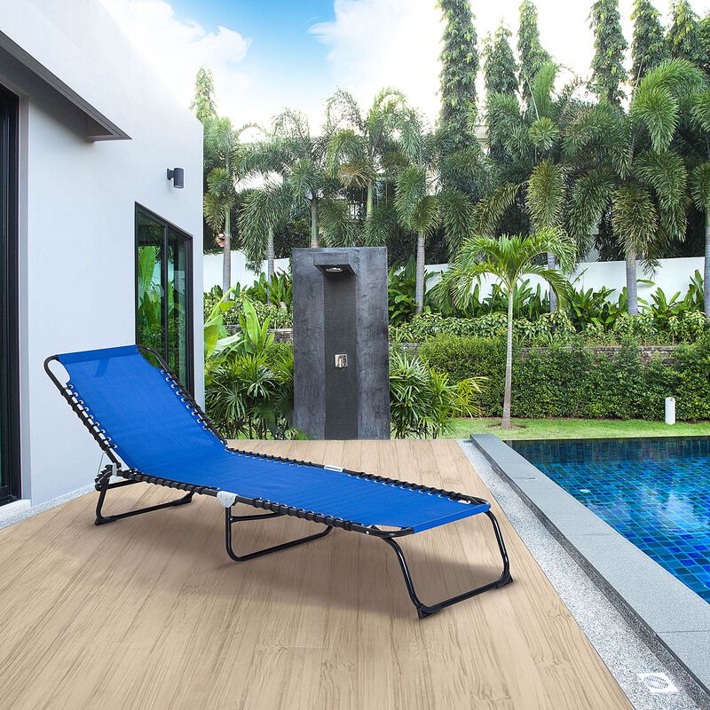 Outdoor Folding Chaise Lounge Chair Portable Reclining Garden Sun Lounger with 4-Position Adjustable Backrest for Deck, Poolside, Dark Blue image number 2