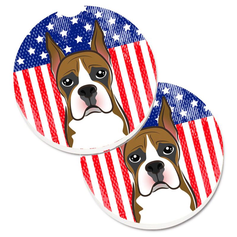 Caroline's Treasures American Flag & Boxer Set of 2 Cup Holder Car Coasters BB2153CARC, 2.56, Multicolor