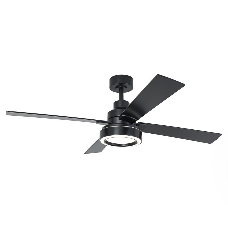 52" Modern Black Reversible 4-Blade Ceiling Fan with Light and Remote