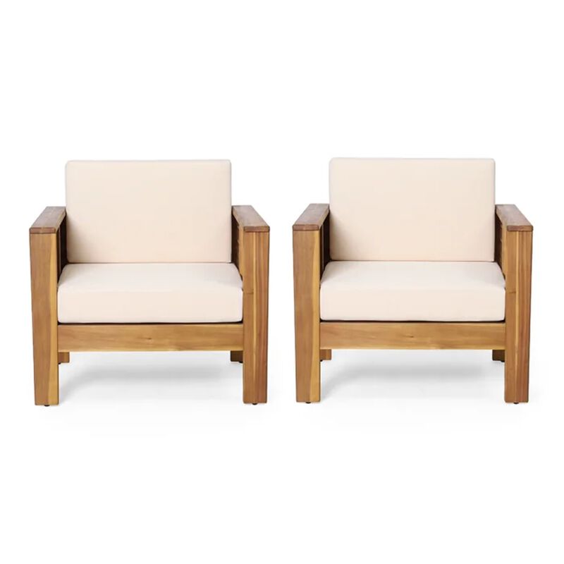 Merax  Outdoor Acacia Wood Club Chairs with Cushions( Set of 2)