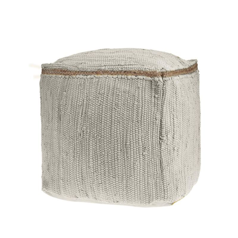 Hivvago 18 Inch Gray and Natural Cotton And Jute Cube Pouf Ottoman
