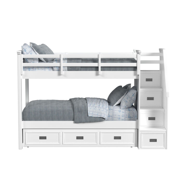 Hampton Kids Twin over Twin Bunk Bed w/ Staircase and Trundle