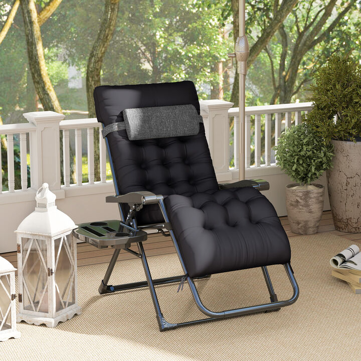 Hivvago Outdoor Folding Recliner with Padded Seat and Cup Holder