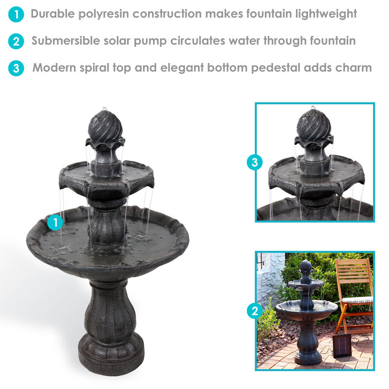Sunnydaze Resin Outdoor 2-Tier Solar Water Fountain with Battery