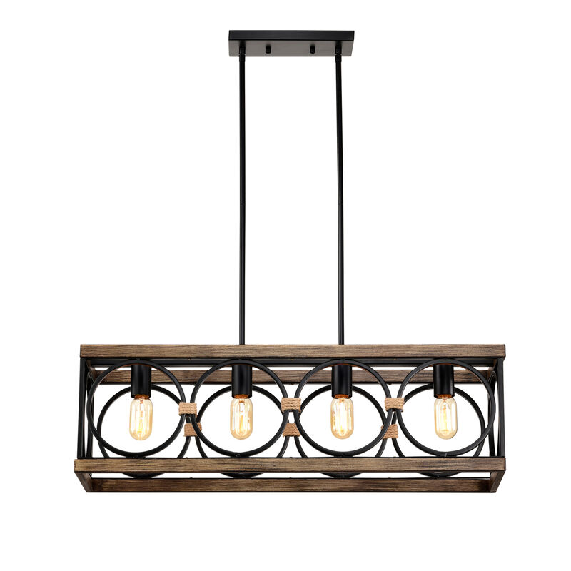 4-Light Farmhouse Rectangle Pendant Light Vintage Rustic Industrial Hanging Light Fixture image number 0