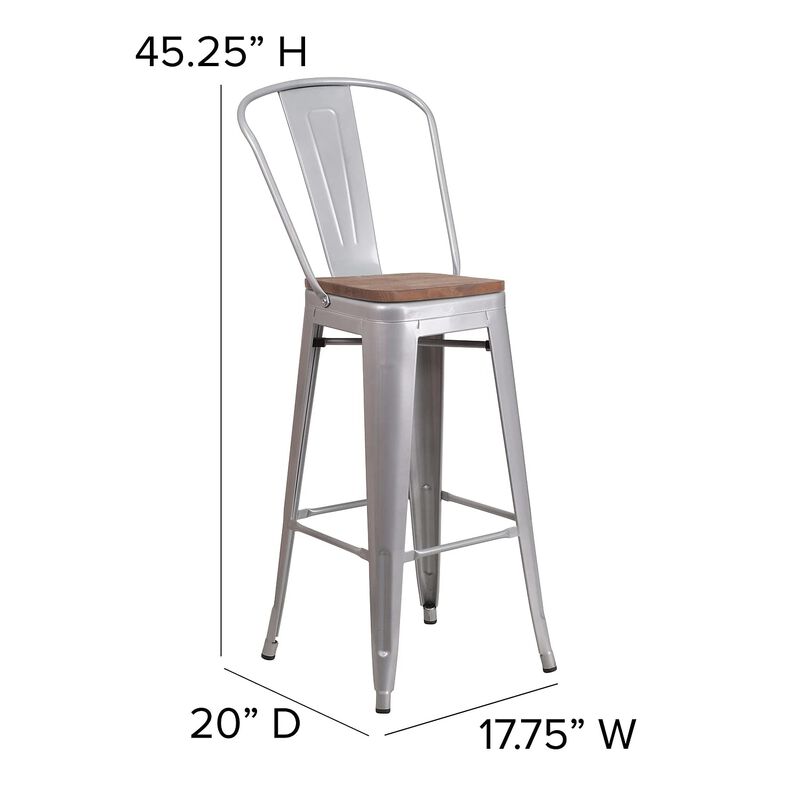 Flash Furniture Carly 24" High Crystal Teal-Blue Metal Counter Height Stool with Back and Wood Seat
