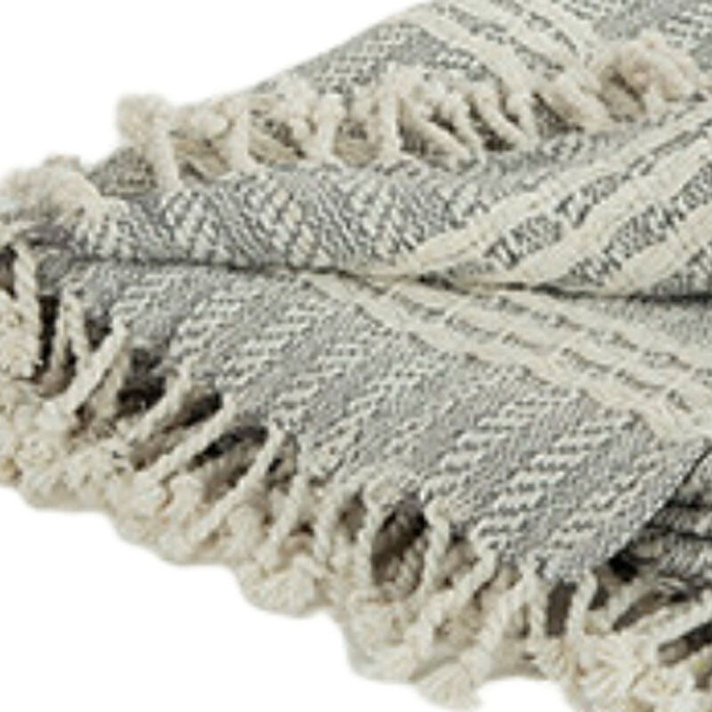 HomeRoots Charcoal Woven 100% Cotton Throw Blanket image number 2