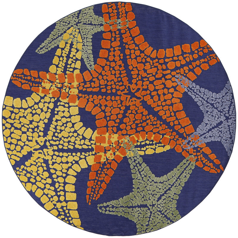 HomeRoots 5' Blue Yellow And Orange Round Starfish Indoor Outdoor Area Rug image number 2