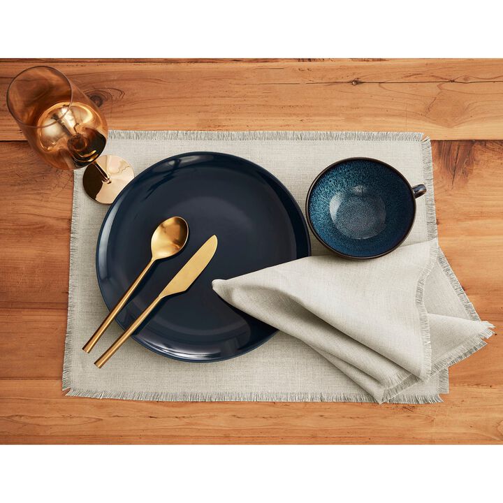 Solino Home 100% Pure Linen Placemats 14 x 19 Inch Set of 4 - Fringe