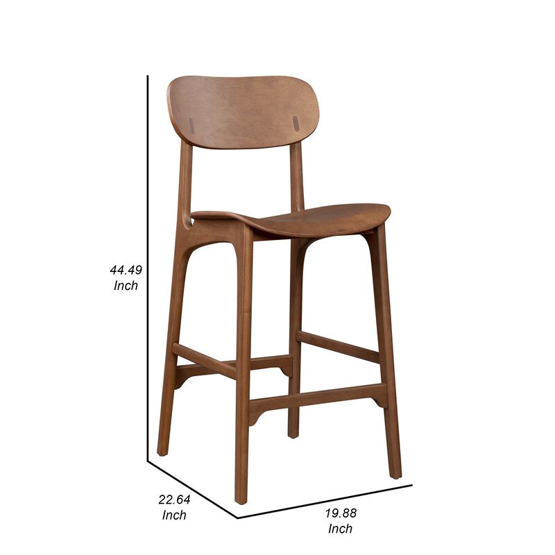 Seln 30 Inch Barstool Chair, Curved Seat, Open Back, Dark Brown Wood - Benzara
