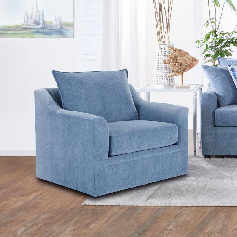 New Classic Furniture Sylvie Blue Slate Polyester Fabric Accent Swivel Chair