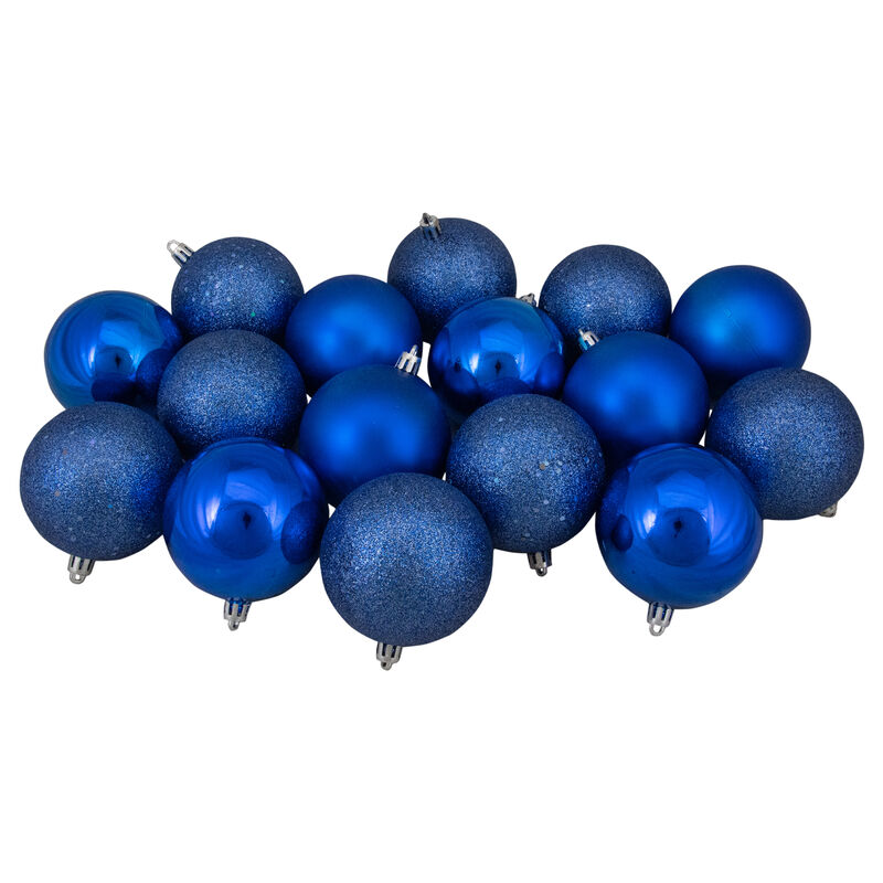 16ct Lavish Blue Shatterproof 4-Finish Christmas Ball Ornaments 3" (75mm)