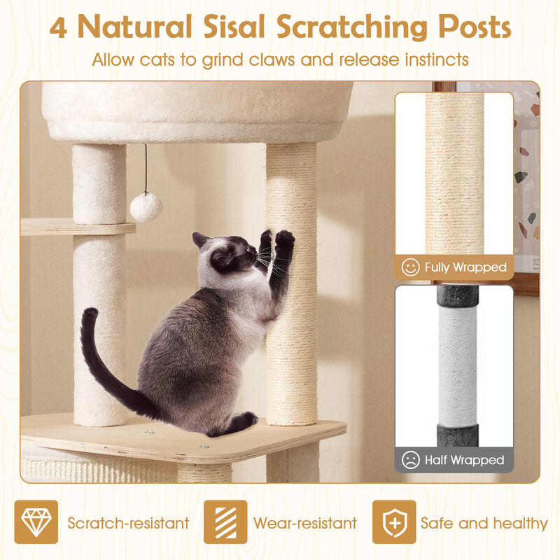 Cat Tree Tall Tower with 2 Sisal Scratching Posts and Ladder-Natural image number 7