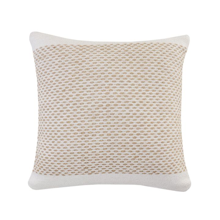 20" Ivory and Tan Interwoven Bordered Square Throw Pillow