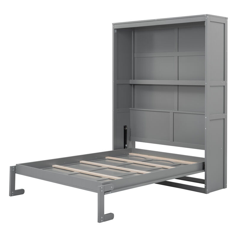 Whisen Modern Design Full Size Murphy Bed, Folded into a Cabinet with Shelves