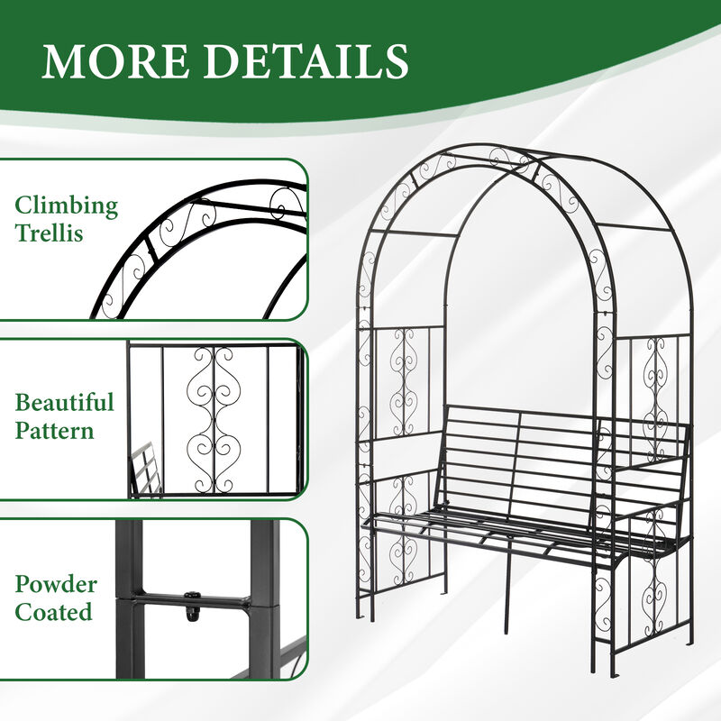 Double Layer Iron Garden Arch &ndash; Arc Roof with Chair for Courtyard or Patio