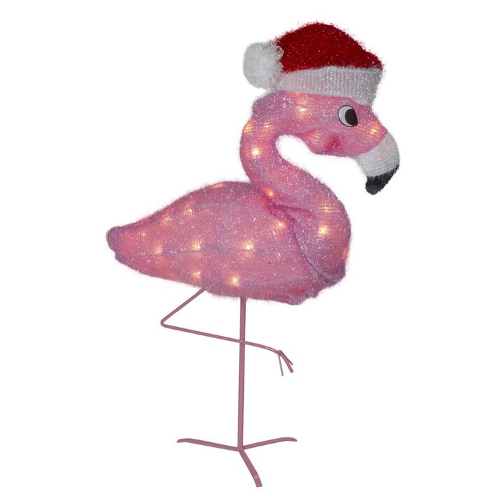 Northlight  24 in.  Flamingo Wearing a Santa Hat Christmas Outdoor Decoration