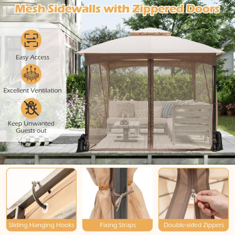 Hivvago Heavy-Duty Patio Gazebo with Netting Walls and 4 Sandbags