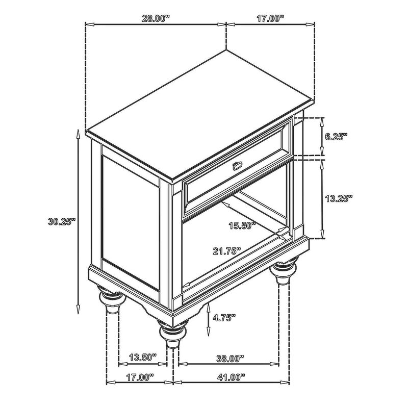Meon Nightstand w Drawer and Open Cubby Shelf, Dark Oak Brown Wood - Benzara