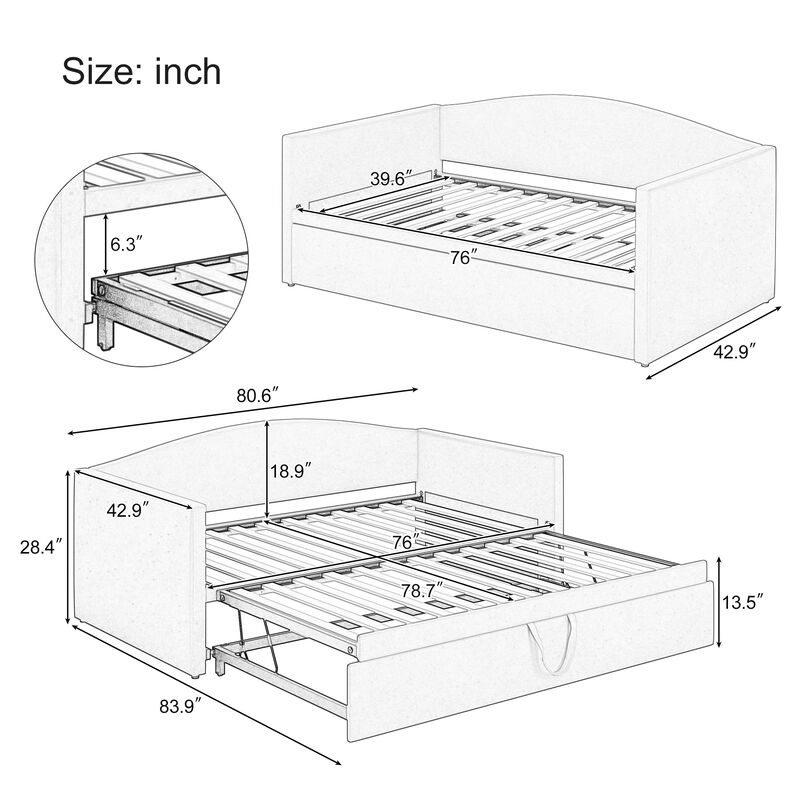 Merax Pop-Up Trundle Daybed with Velvet Upholstery & Padded Armrests image number 4