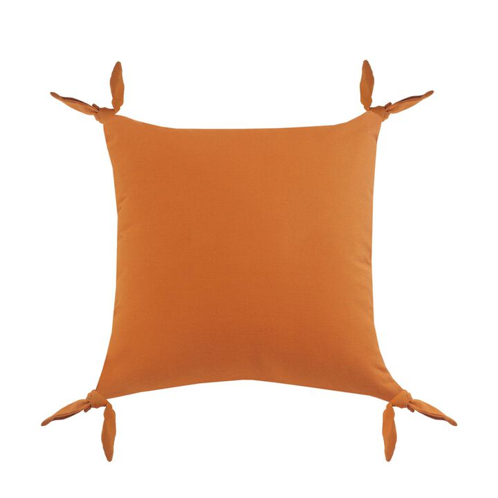 20" Orange Solid Corner Tie Square Throw Pillow