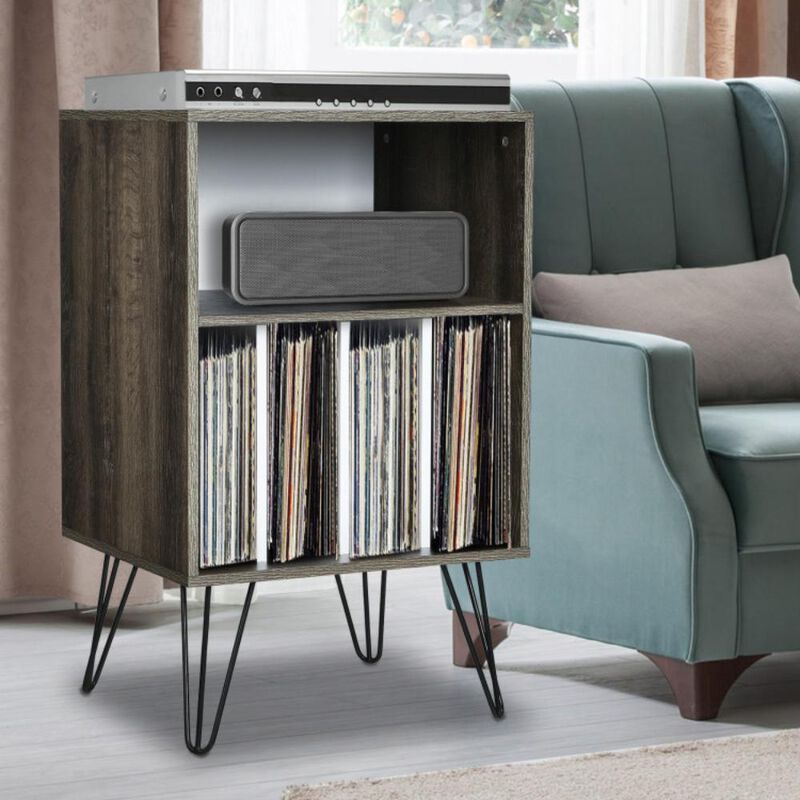 Hivvago Freestanding Record Player Stand Record Storage Cabinet with Metal Legs