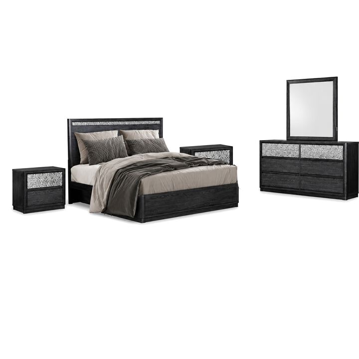 Zoko 5pc Queen Bedroom Set, USB Nightstand, Dresser Mirror, Gray Wood
