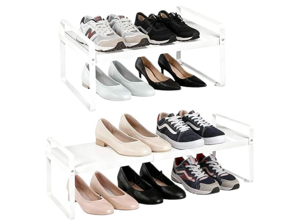 Entryway Metal Shoe Rack 1 Tier Adjustable Shelves Closet Storage White