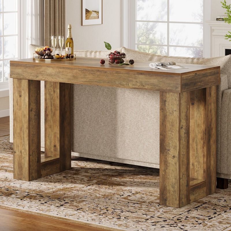 Counter Height Bar Table with Rectangular Base for Dining Room Kitchen and Home-Brown image number 3