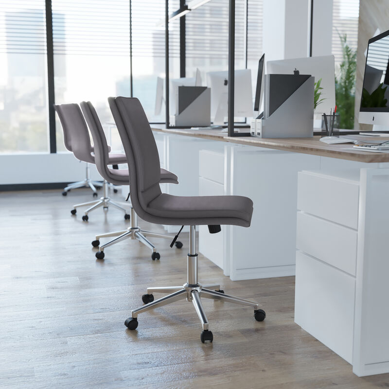 Madigan Mid-Back Armless Swivel Task Office Chair with LeatherSoft and Adjustable Chrome Base,