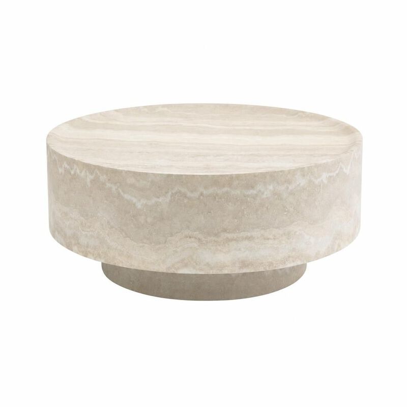 GOODSILO Round 31.5 Inch Mars Vein Marble Effect Drum Coffee Table, Living Room Statement Accent Furniture For Family Gatherings And Cozy Relaxation image number 0