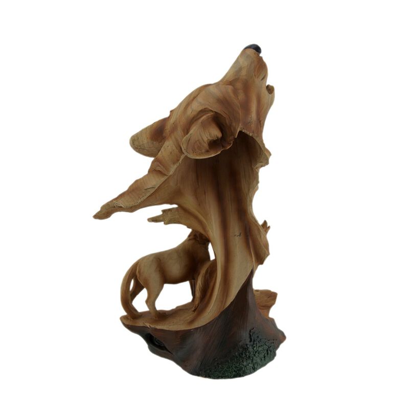 Carved Wood Look Howling Wolf Couple Figural Statue image number 2