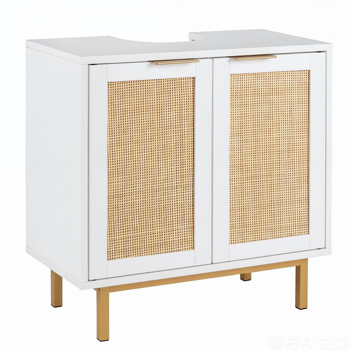 Modern Bathroom Vanity Cabinet with Rattan Doors and Cut-Out