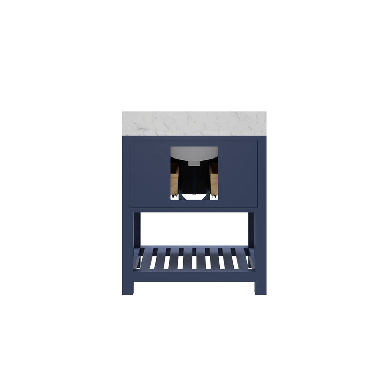 Madalyn 30 In. Single Sink Carrara White Marble Countertop Bath Vanity in Monarch Blue
