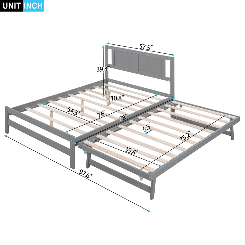 Full Size Platform Bed with Adjustable Trundle