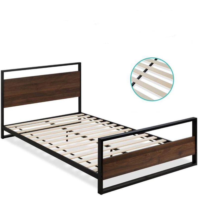 QuikFurn Modern FarmHome Queen Low Profile Metal Wood Platform Bed image number 3