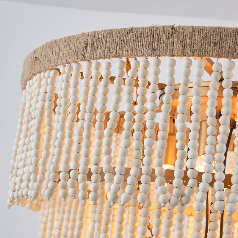 32 in. 9-Light Bohemian Off-White 5-Tier Round Fringe Chandelier