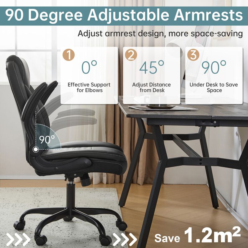 Ergonomic Leather Office Chair with Flip-Up Armrests, Lumbar Support, Swivel & Rocking &ndash; Home Office Desk Chair image number 3