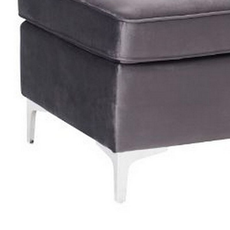 Ottoman with Velvet Upholstery and Metal Legs, Gray-Benzara image number 4