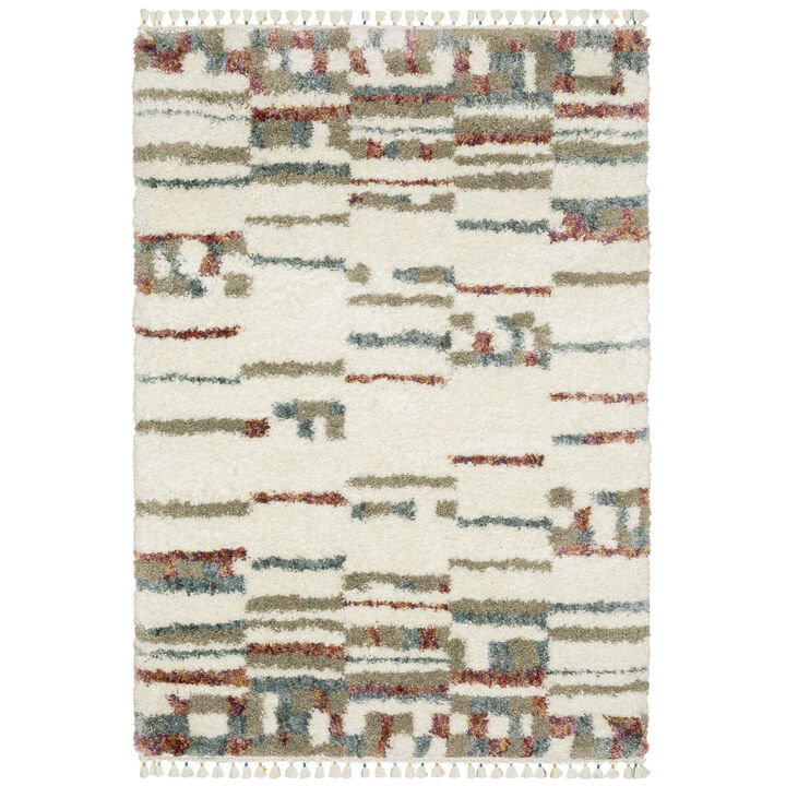 HomeRoots Abstract Shag Distressed Area Rug With Fringe