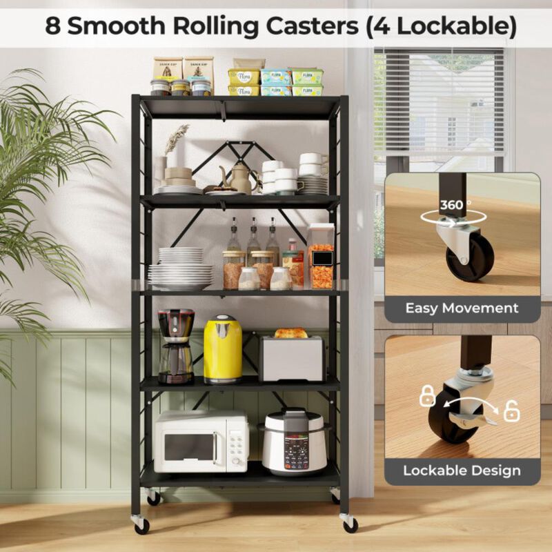 Hivvago 5-Tier Foldable Storage Shelf with Wheels