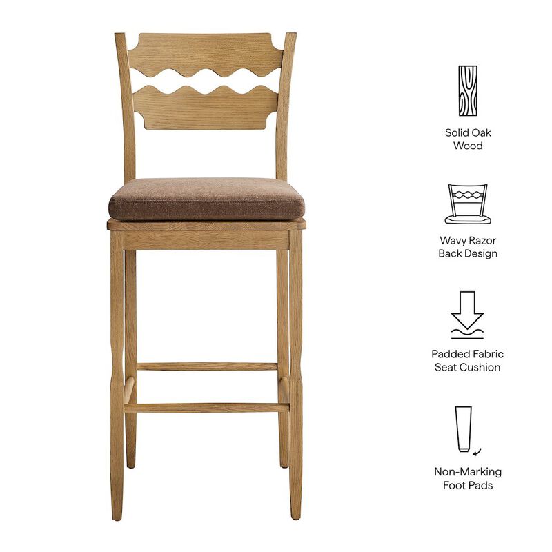 Jax Oak Wood Bar Stool With Wavy Razor Back and Cushion image number 1