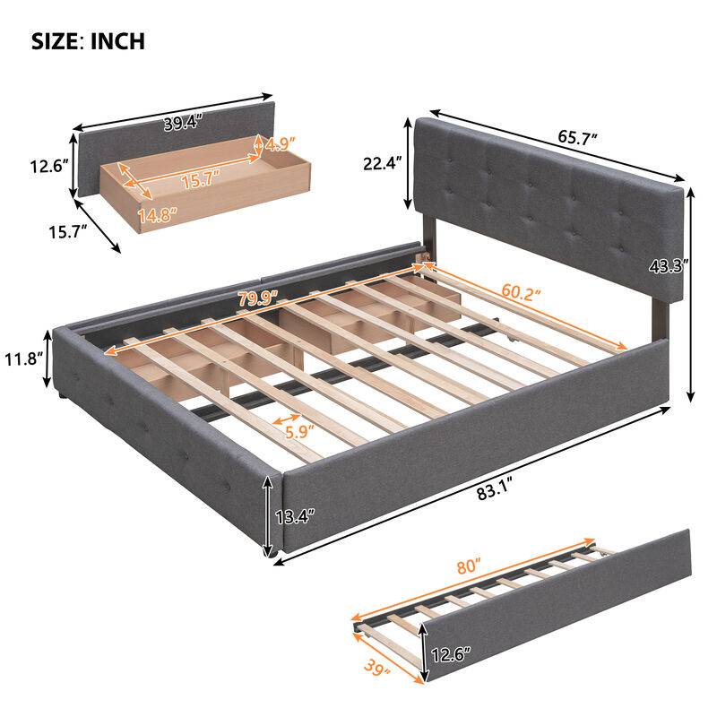 Merax Upholstered Platform Bed with 2 Drawers and 1 Twin XL Trundle