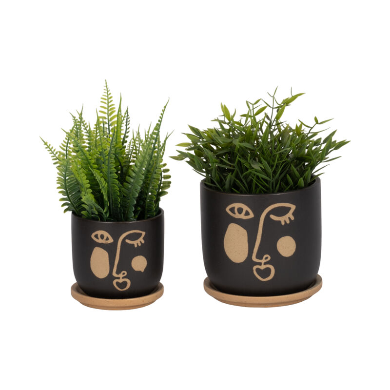 Funky Face Planter with Saucer, Black set