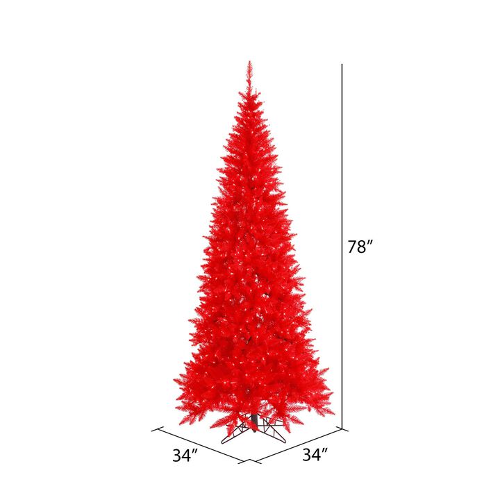 Vickerman 6.5' Red Fir Slim Artificial Christmas Tree, Red Dura-lit LED Lights, Seasonal Indoor Home Decor