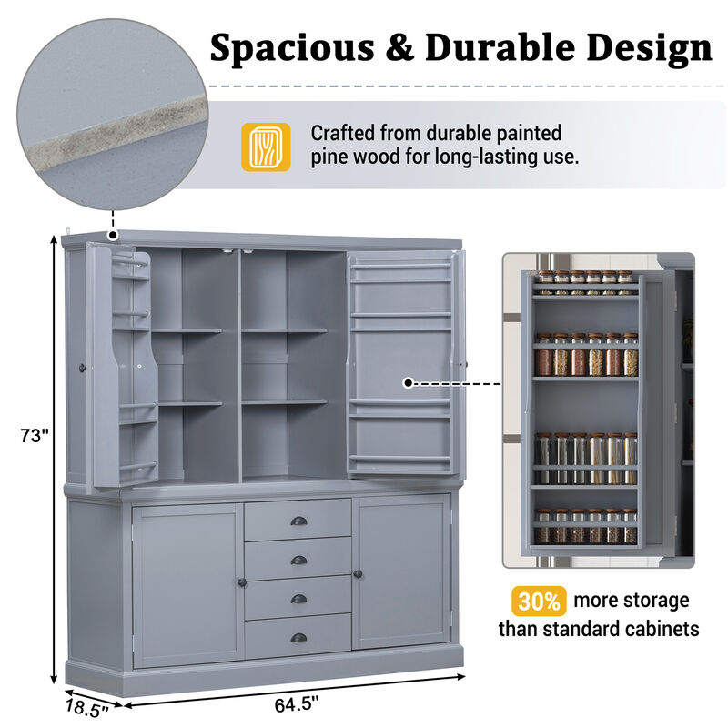 Merax Freestanding Kitchen Pantry Cabinet with Drawers & Adjustable Shelves image number 4